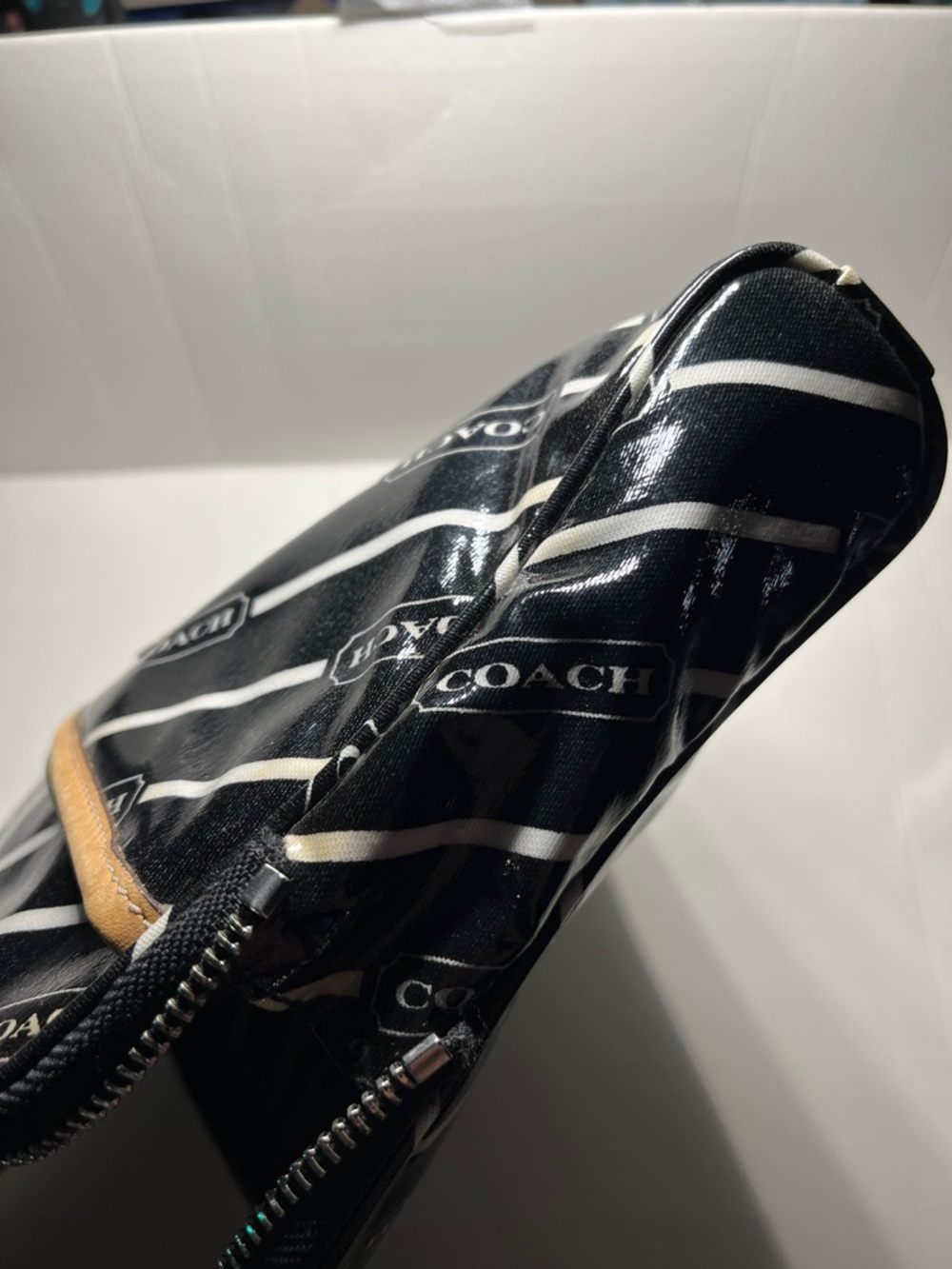 Coach Black Patent Logo Pouch with Tan Accent - Picture 5 of 10